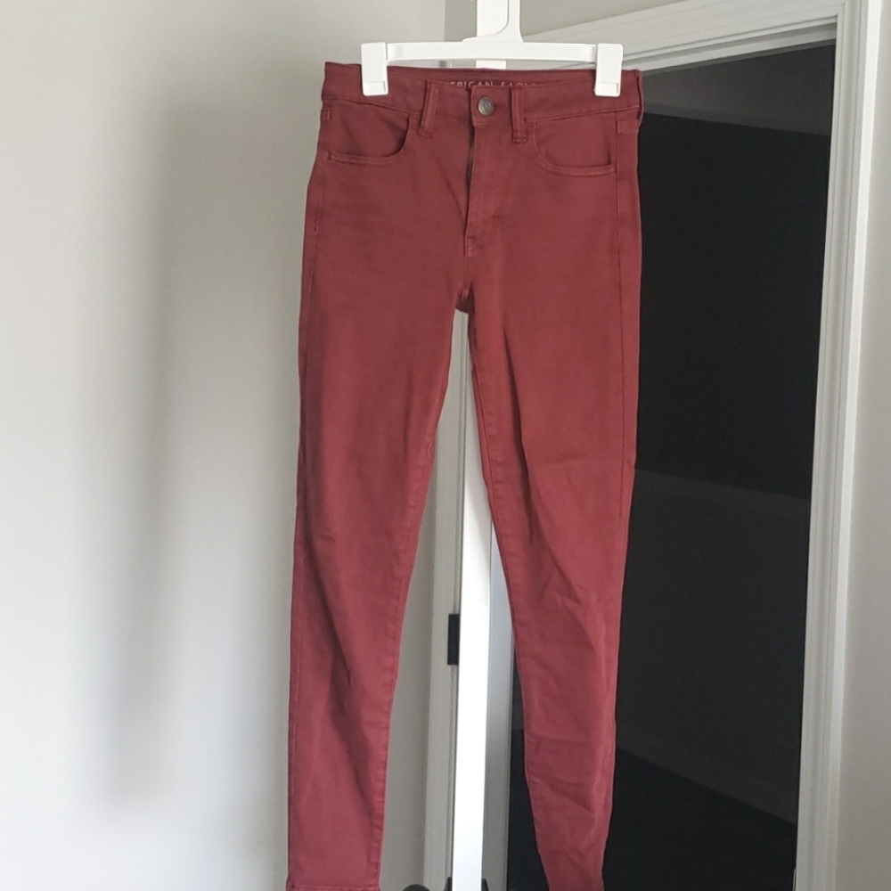 Size 6, burgundy straight leg jeans from American Eagle